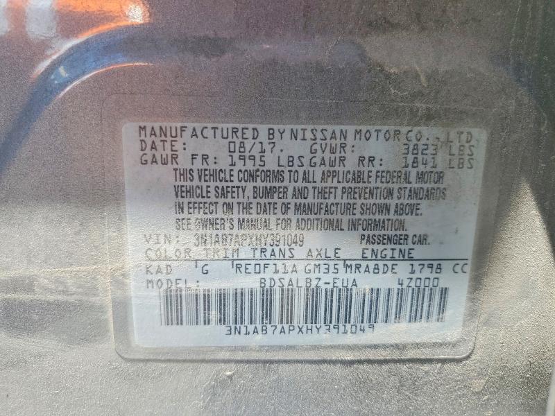 60141836 :رقم المزاد ، 3N1AB7APXHY391049 vin ، 2017 Nissan Sentra مزاد بيع