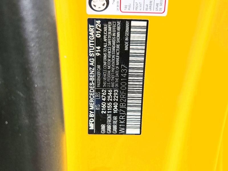 Продажа на аукционе авто 2024 Mercedes-benz Amg Gt, vin: W1KRJ7JB2RF001437, номер лота: 62713276