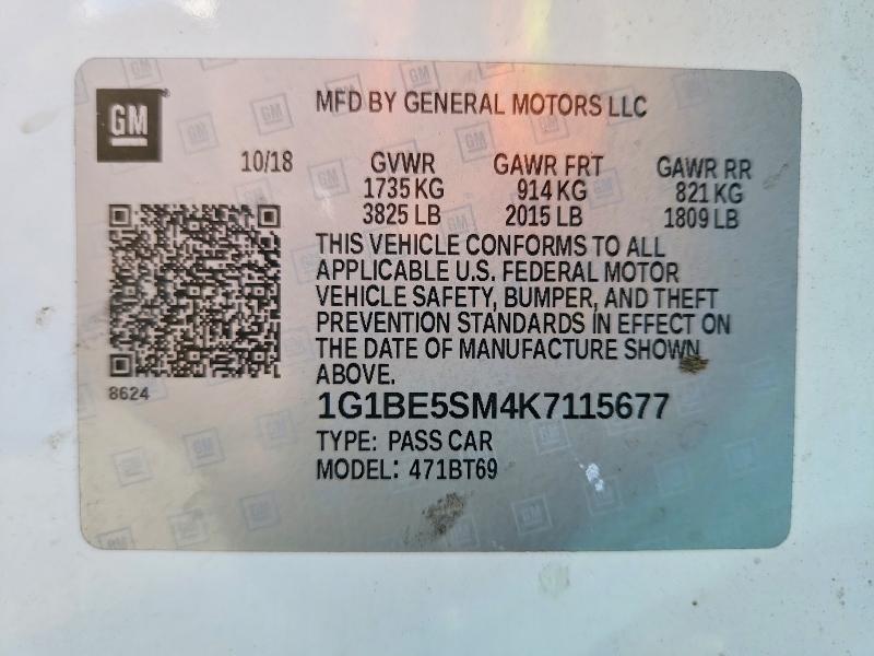 Продаж на аукціоні авто 2019 Chevrolet Cruze, vin: 1G1BE5SM4K7115677, номер лоту: 61397126