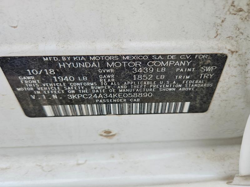 2019 Hyundai Accent მანქანა იყიდება აუქციონზე, vin: 3KPC24A34KE058890, აუქციონის ნომერი: 58053196