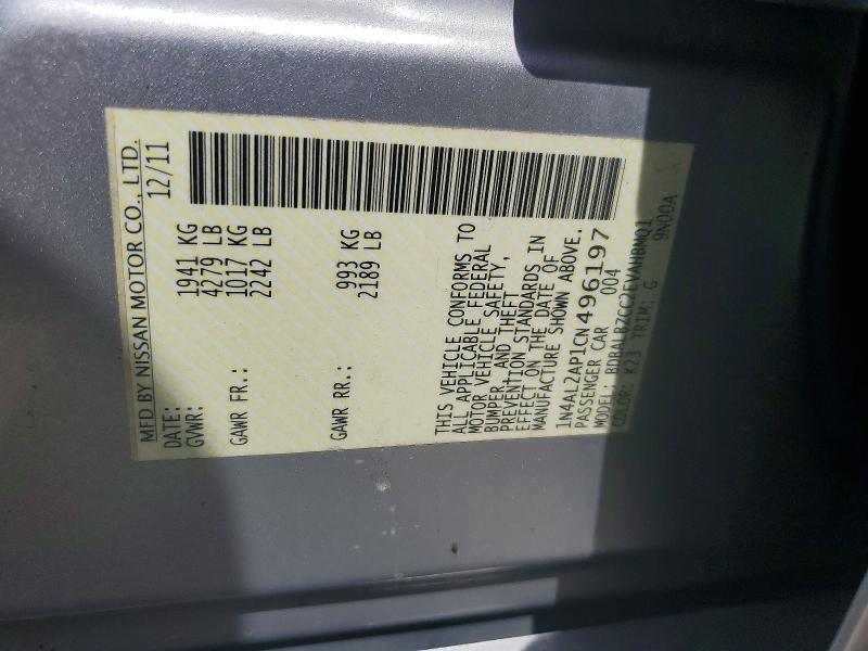 Продажа на аукционе авто 2012 Nissan Altima, vin: 1N4AL2AP1CN496197, номер лота: 60989636