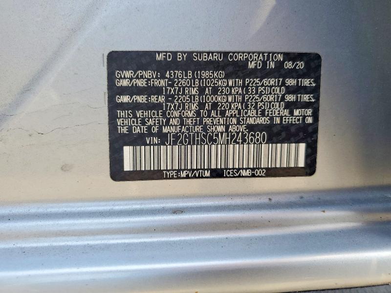 Продаж на аукціоні авто 2021 Subaru Crosstrek, vin: JF2GTHSC5MH243680, номер лоту: 56193876