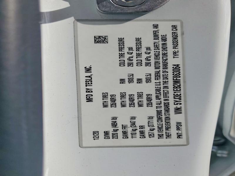 62076966 :رقم المزاد ، 5YJ3E1EB2MF863064 vin ، 2021 Tesla Model 3 مزاد بيع