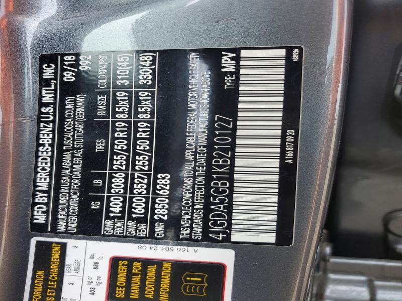 62471576 :رقم المزاد ، 4JGDA5GB1KB210127 vin ، 2019 Mercedes-benz Gle مزاد بيع