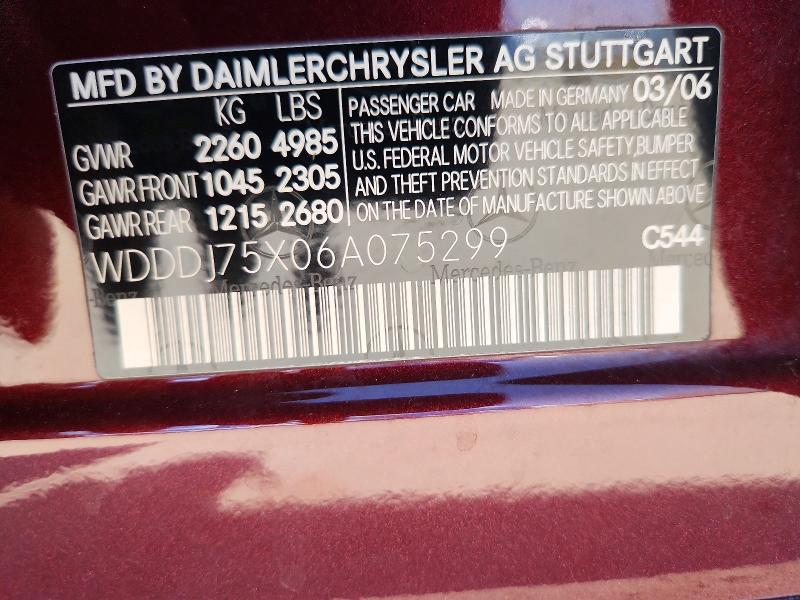61348686 :رقم المزاد ، WDDDJ75X06A075299 vin ، 2006 Mercedes-benz Cls مزاد بيع