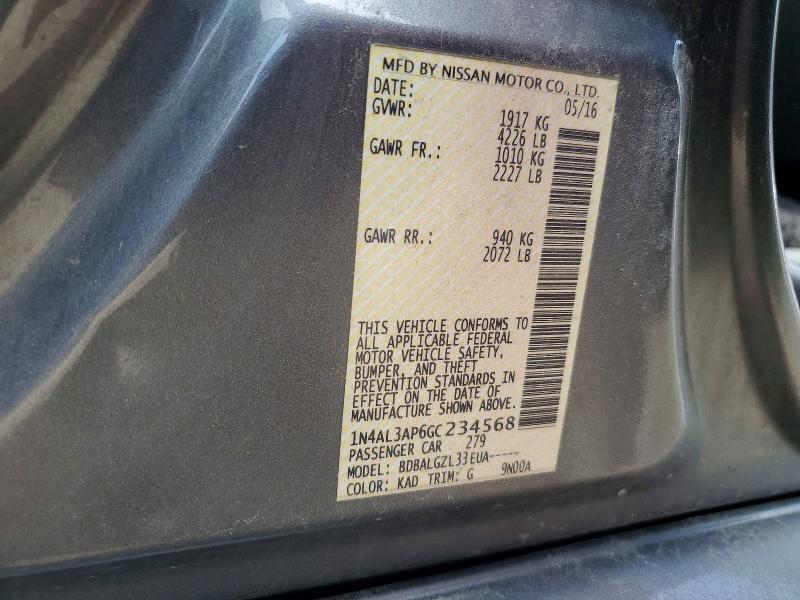 Продаж на аукціоні авто 2016 Nissan Altima, vin: 1N4AL3AP6GC234568, номер лоту: 60322876