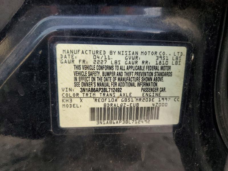 Продажа на аукционе авто 2011 Nissan Sentra, vin: 3N1AB6AP3BL712492, номер лота: 62890106