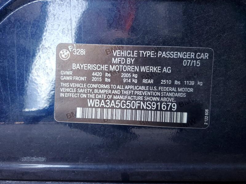 2015 Bmw 328 მანქანა იყიდება აუქციონზე, vin: WBA3A5G50FNS91679, აუქციონის ნომერი: 60175316