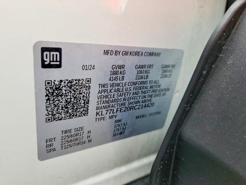 60837696 :رقم المزاد ، KL77LFE20RC214420 vin ، 2024 Chevrolet Trax مزاد بيع