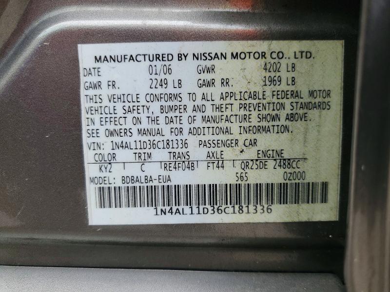 Aukcja sprzedaży 2006 Nissan Altima, vin: 1N4AL11D36C181336, numer aukcji: 61686706