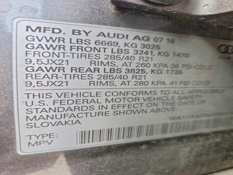 Продажа на аукционе авто 2018 Audi Q7, vin: WA1VAAF78JD054762, номер лота: 62587276