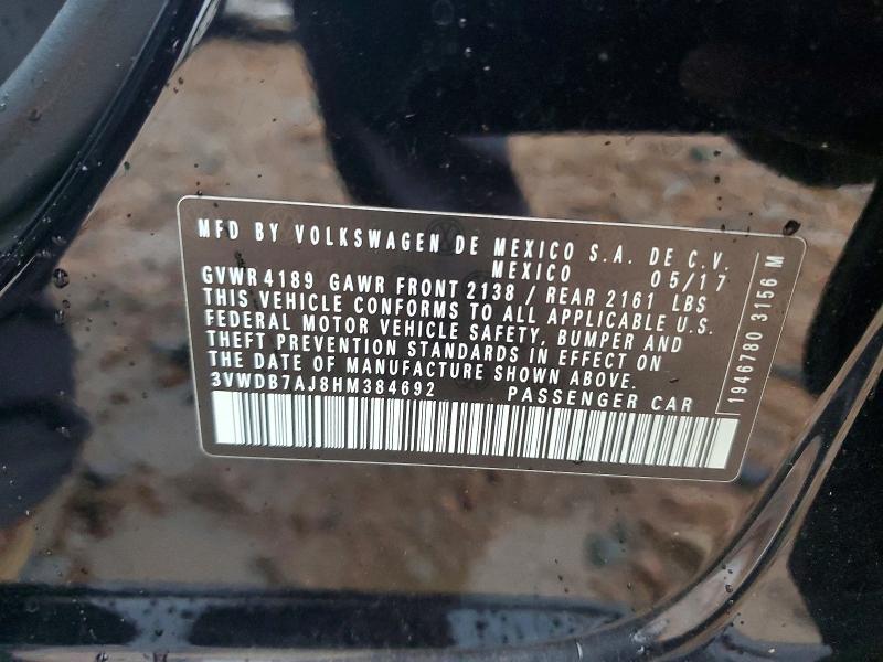 Продаж на аукціоні авто 2017 Volkswagen Jetta, vin: 3VWDB7AJ8HM384692, номер лоту: 59165956