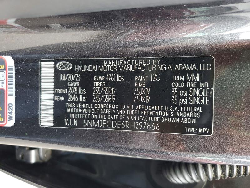 Aukcja sprzedaży 2024 Hyundai Tucson, vin: 5NMJECDE6RH297866, numer aukcji: 59828506