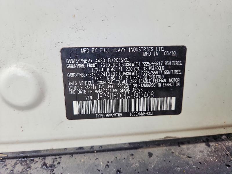 Продажа на аукционе авто 2010 Subaru Forester, vin: JF2SH6CC4AH803408, номер лота: 59176096