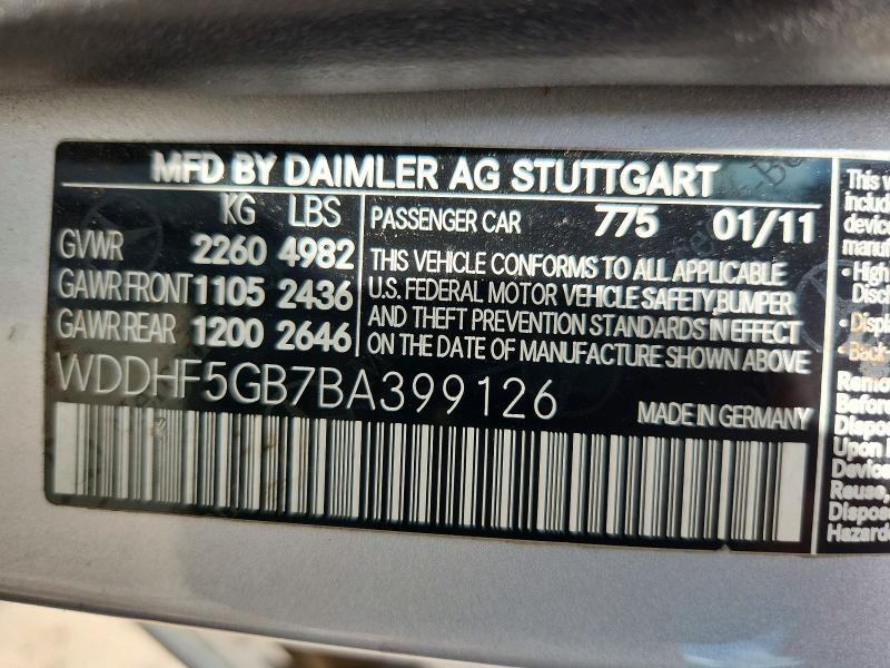 60394736 :رقم المزاد ، WDDHF5GB7BA399126 vin ، 2011 Mercedes-benz E مزاد بيع