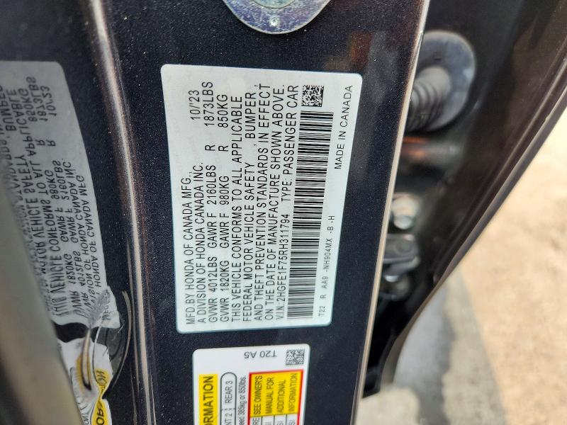 Aukcja sprzedaży 2024 Honda Civic, vin: 2HGFE1F75RH311794, numer aukcji: 61482456