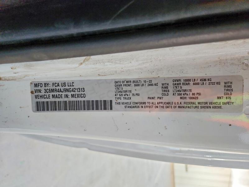 2022 Ram 2500 მანქანა იყიდება აუქციონზე, vin: 3C6MR4AJ9NG421313, აუქციონის ნომერი: 61370026
