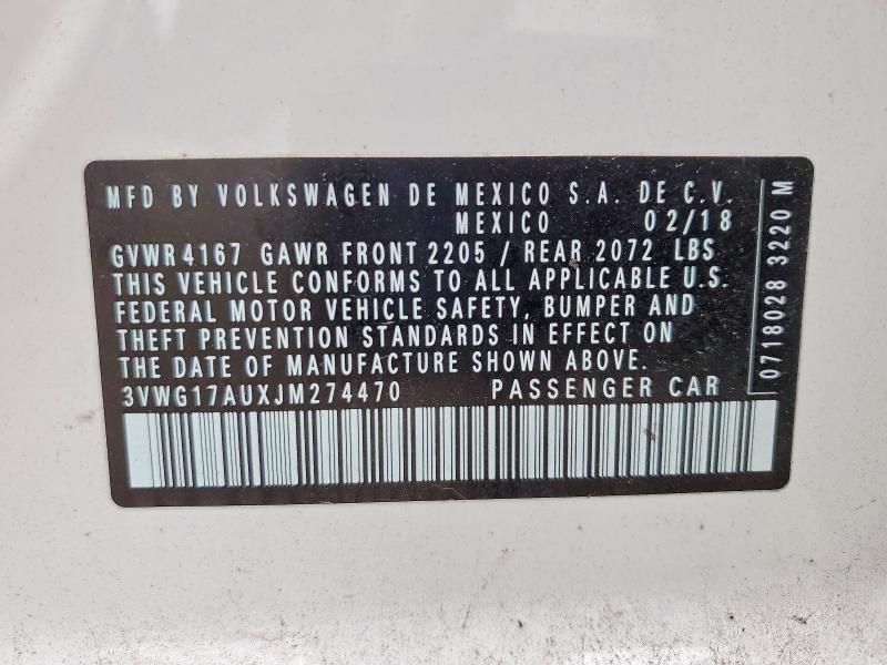 2018 Volkswagen Golf მანქანა იყიდება აუქციონზე, vin: 3VWG17AUXJM274470, აუქციონის ნომერი: 54326806