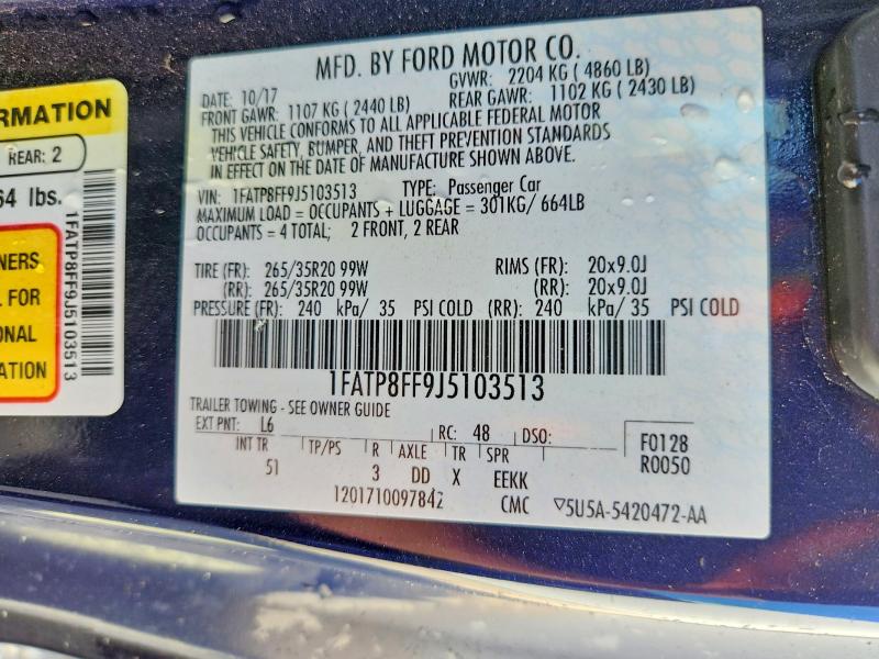 Продажа на аукционе авто 2018 Ford Mustang, vin: 1FATP8FF9J5103513, номер лота: 59550806