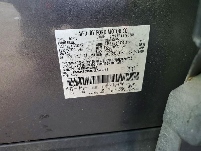 61971606 :رقم المزاد ، 1FM5K8D83DGA46073 vin ، 2013 Ford Explorer مزاد بيع