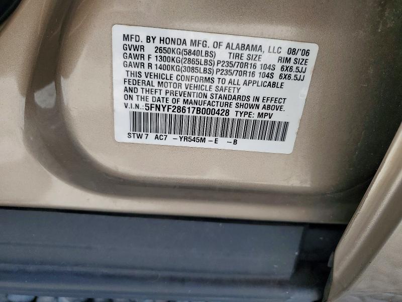 Продажа на аукционе авто 2007 Honda Pilot, vin: 5FNYF28617B000428, номер лота: 60215986