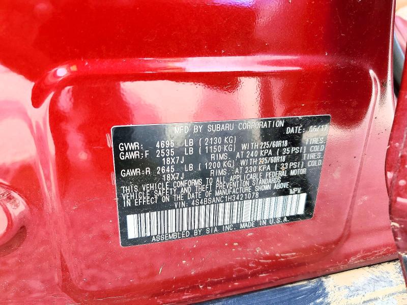 2017 Subaru Outback მანქანა იყიდება აუქციონზე, vin: 4S4BSANC1H3421078, აუქციონის ნომერი: 63208096