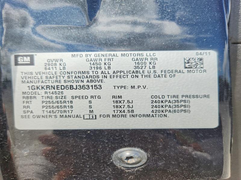 Aukcja sprzedaży 2011 Gmc Acadia, vin: 1GKKRNED6BJ363153, numer aukcji: 62804866
