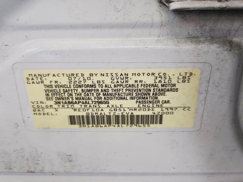 63057506 :رقم المزاد ، 3N1AB6AP4AL729655 vin ، 2010 Nissan Sentra مزاد بيع