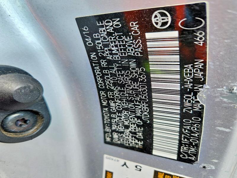 2016 Toyota Prius მანქანა იყიდება აუქციონზე, vin: JTDKBRFU5G3013675, აუქციონის ნომერი: 59393016