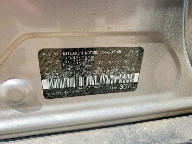 2021 Mitsubishi Outlander Sport მანქანა იყიდება აუქციონზე, vin: JA4APVAU2MU017812, აუქციონის ნომერი: 62839086