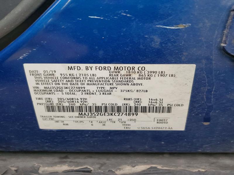 Aukcja sprzedaży 2019 Ford Ecosport, vin: MAJ3S2GE3KC274899, numer aukcji: 60473326