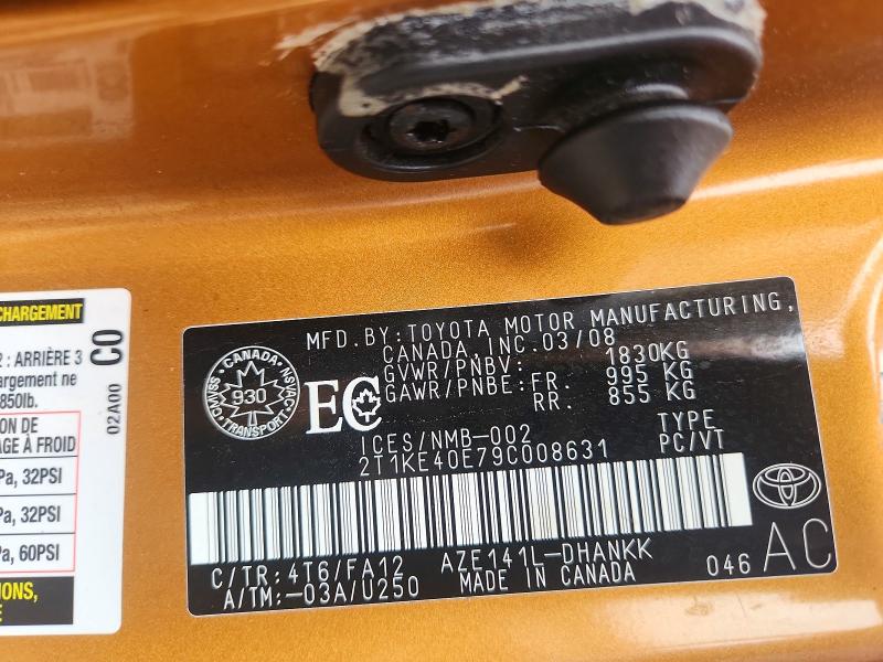62272516 :رقم المزاد ، 2T1KE40E79C008631 vin ، 2009 Toyota Matrix مزاد بيع