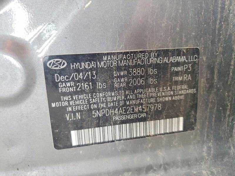 62702746 :رقم المزاد ، 5NPDH4AE2EH457978 vin ، 2014 Hyundai Elantra مزاد بيع