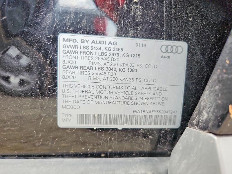 2019 Audi Q5 მანქანა იყიდება აუქციონზე, vin: WA1BNAFY5K2047247, აუქციონის ნომერი: 60384026