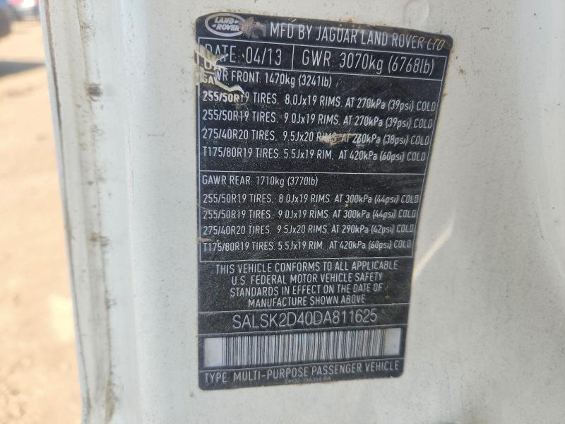 Aukcja sprzedaży 2013 Land Rover Range Rover Sport, vin: SALSK2D40DA811625, numer aukcji: 61110096