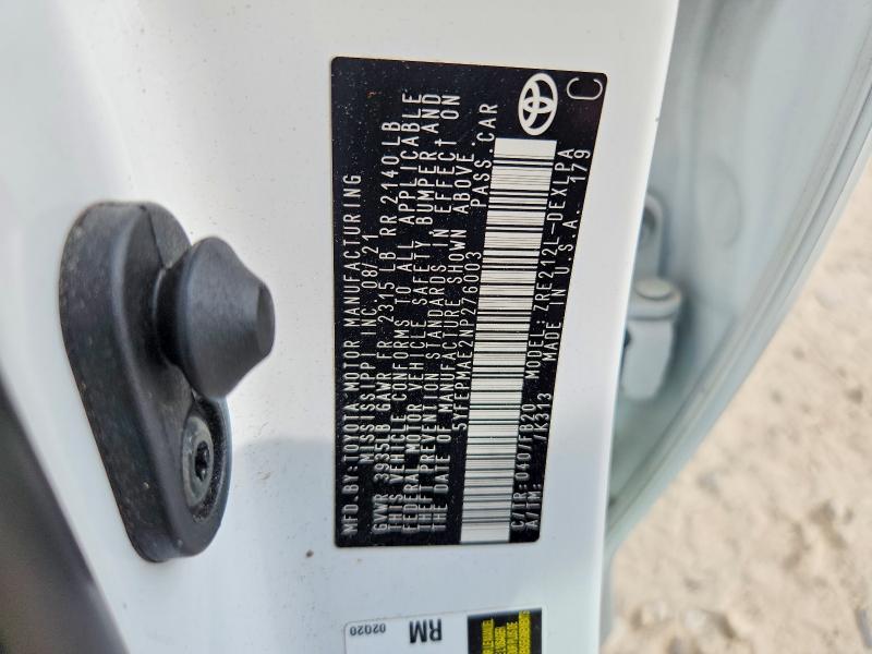 61122546 :رقم المزاد ، 5YFEPMAE2NP276003 vin ، 2022 Toyota Corolla مزاد بيع