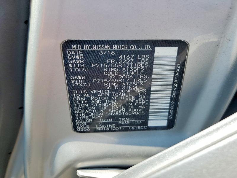 2016 Nissan Juke მანქანა იყიდება აუქციონზე, vin: JN8AF5MV8GT659835, აუქციონის ნომერი: 60793646