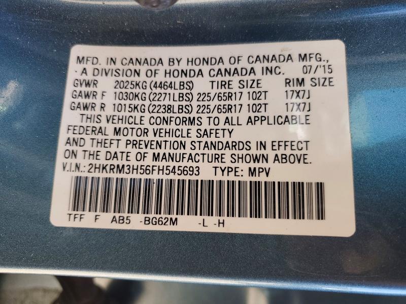 63206776 :رقم المزاد ، 2HKRM3H56FH545693 vin ، 2015 Honda Cr-v مزاد بيع