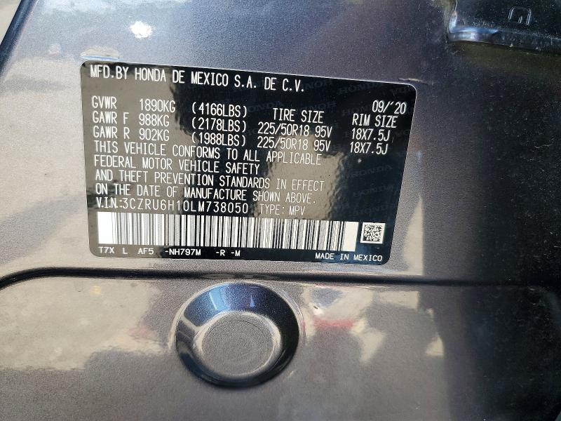 2020 Honda Hr-v მანქანა იყიდება აუქციონზე, vin: 3CZRU6H10LM738050, აუქციონის ნომერი: 63383166
