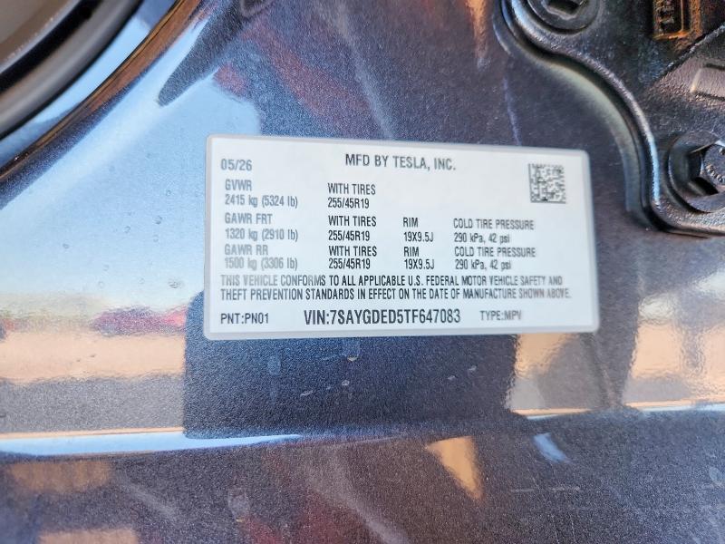 Aukcja sprzedaży 2026 Tesla Model Y, vin: 7SAYGDED5TF647083, numer aukcji: 62109946