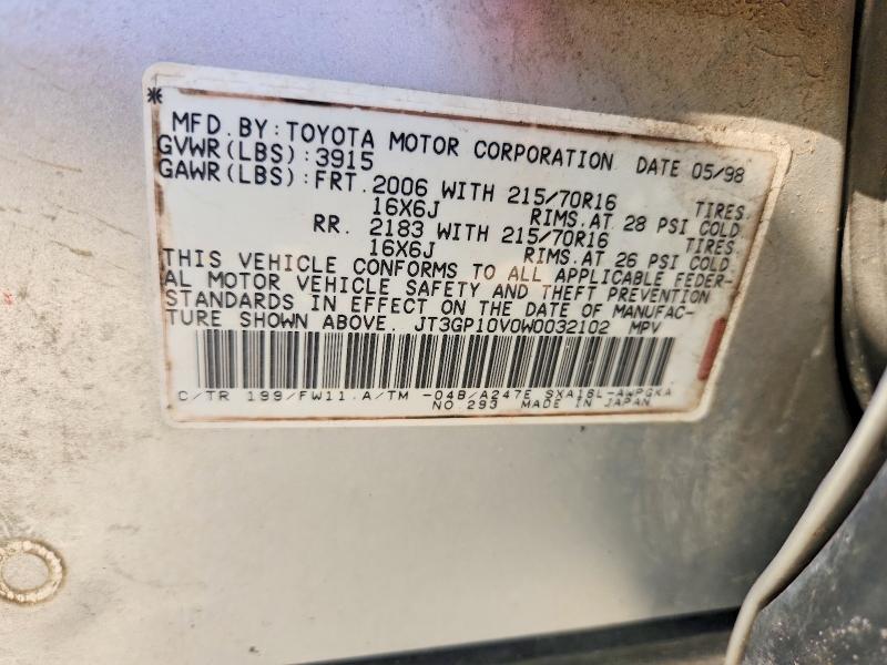 60159106 :رقم المزاد ، JT3GP10V0W0032102 vin ، 1998 Toyota Rav4 مزاد بيع