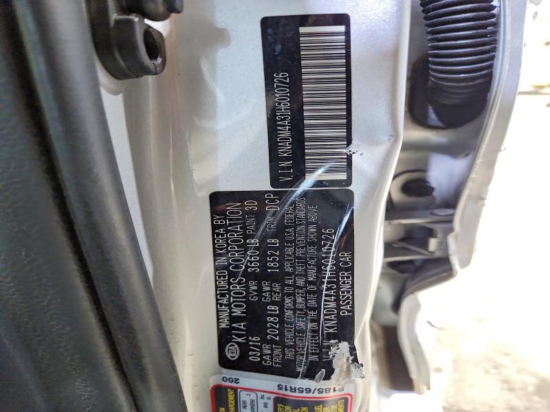 62994076 :رقم المزاد ، KNADM4A31H6010726 vin ، 2017 Kia Rio مزاد بيع