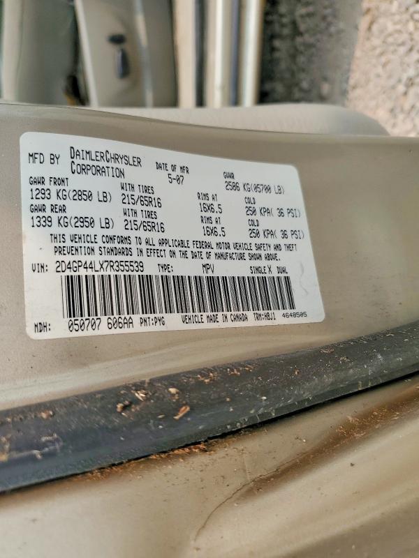 61478746 :رقم المزاد ، 2D4GP44LX7R355539 vin ، 2007 Dodge Grand Caravan مزاد بيع