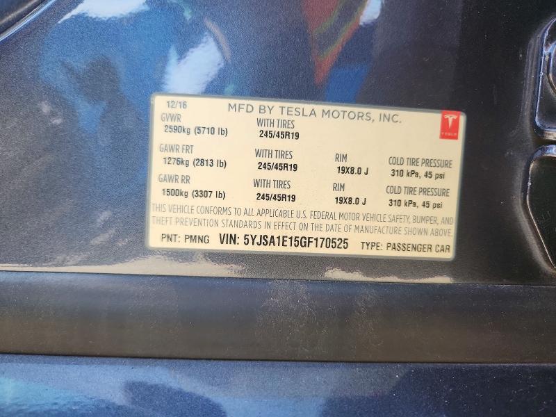 Продаж на аукціоні авто 2016 Tesla Model S, vin: 5YJSA1E15GF170525, номер лоту: 61980986