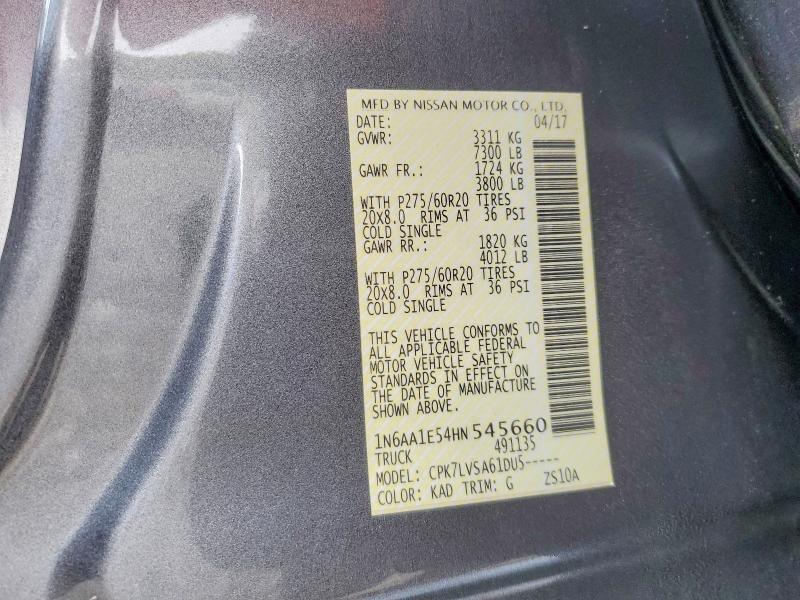 Aukcja sprzedaży 2017 Nissan Titan, vin: 1N6AA1E54HN545660, numer aukcji: 62338746