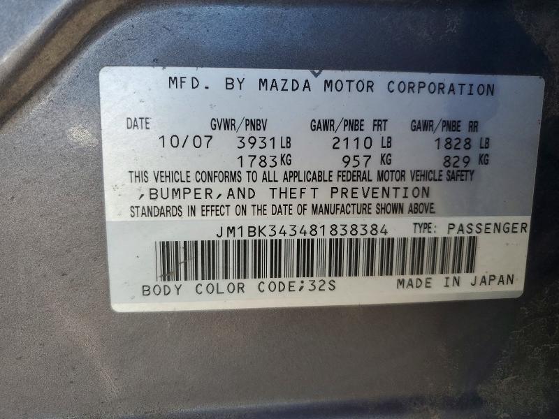 Aukcja sprzedaży 2008 Mazda 3, vin: JM1BK343481838384, numer aukcji: 60664396