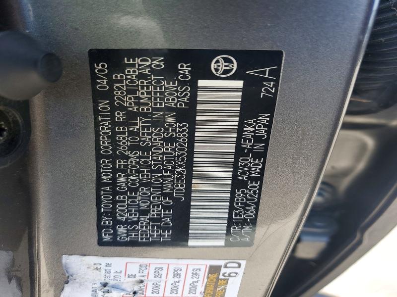 Aukcja sprzedaży 2005 Toyota Camry, vin: JTDBE32KX53026833, numer aukcji: 63424496