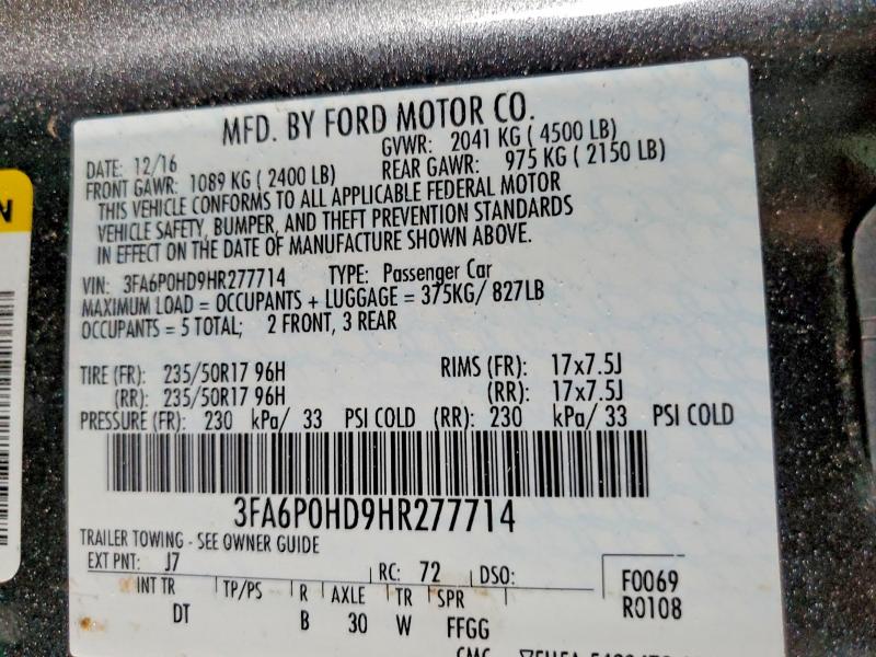2017 Ford Fusion მანქანა იყიდება აუქციონზე, vin: 3FA6P0HD9HR277714, აუქციონის ნომერი: 60470176