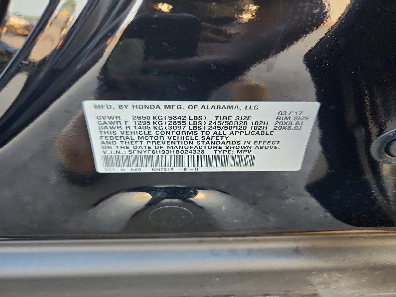 Aukcja sprzedaży 2017 Honda Pilot, vin: 5FNYF6H93HB024328, numer aukcji: 62648926
