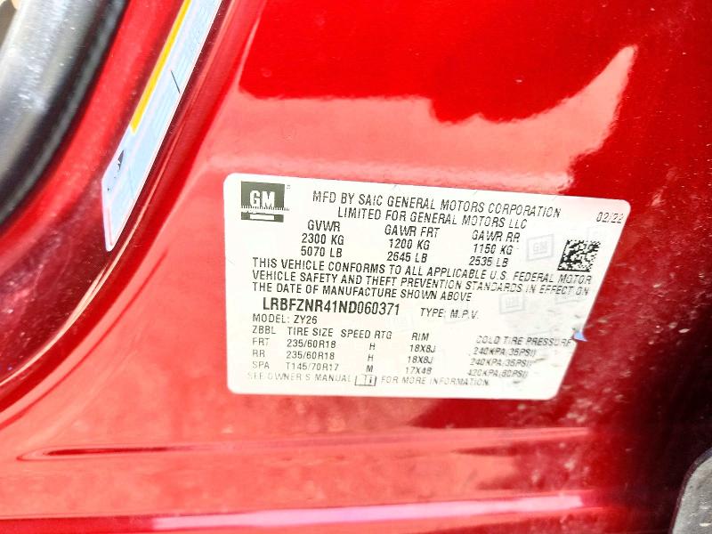 Aukcja sprzedaży 2022 Buick Envision, vin: LRBFZNR41ND060371, numer aukcji: 62898626